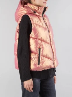 GILET IMBOTTITO ROSA CON CAPPUCCIO