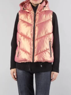 GILET IMBOTTITO ROSA CON CAPPUCCIO