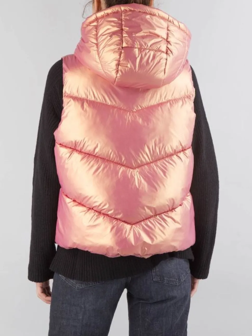 GILET IMBOTTITO ROSA CON CAPPUCCIO