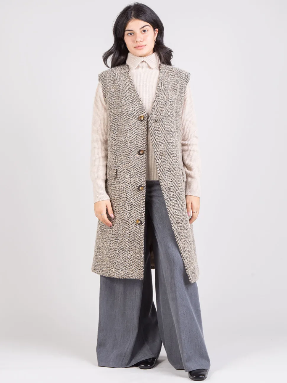 Gilet lungo in tweed