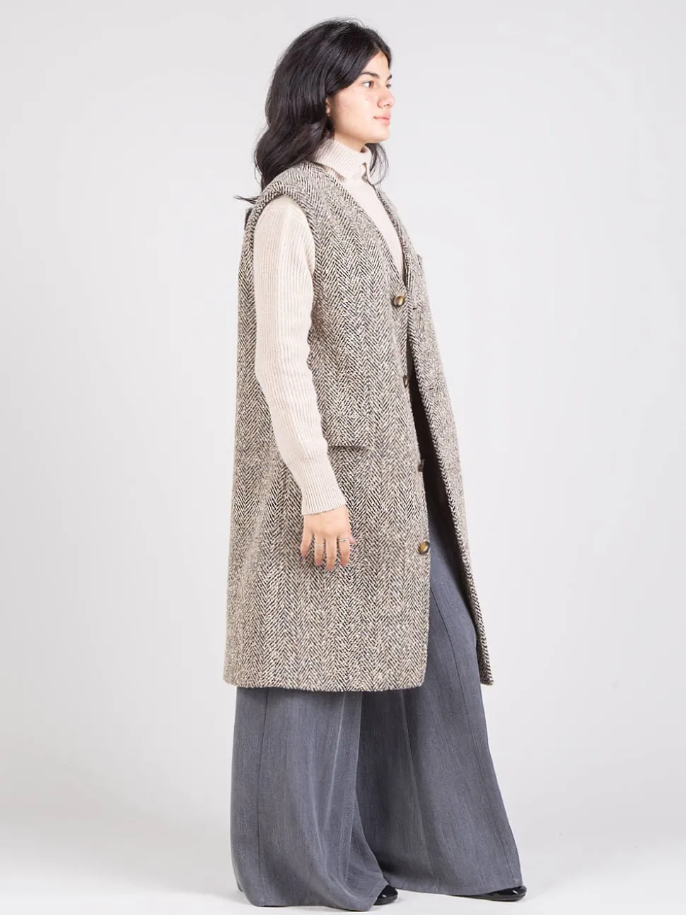 Gilet lungo in tweed