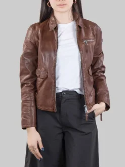 GIUBBETTO KOS IN PELLE MARRONE EFFETTO VINTAGE