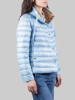 GIUBBETTO REVERSIBILE IN NYLON CELESTE E CARAMELLO ULTRALEGGERO