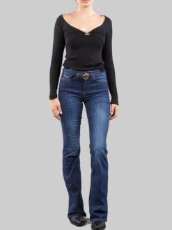 JEANS FLARE SLIM FIT IN TESSUTO ELASTICIZZATO CON CINTURA LOVE BIRDS
