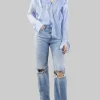 JEANS FRANCINE IN DENIM LAVATO CON ROTTURE ANTERIORI