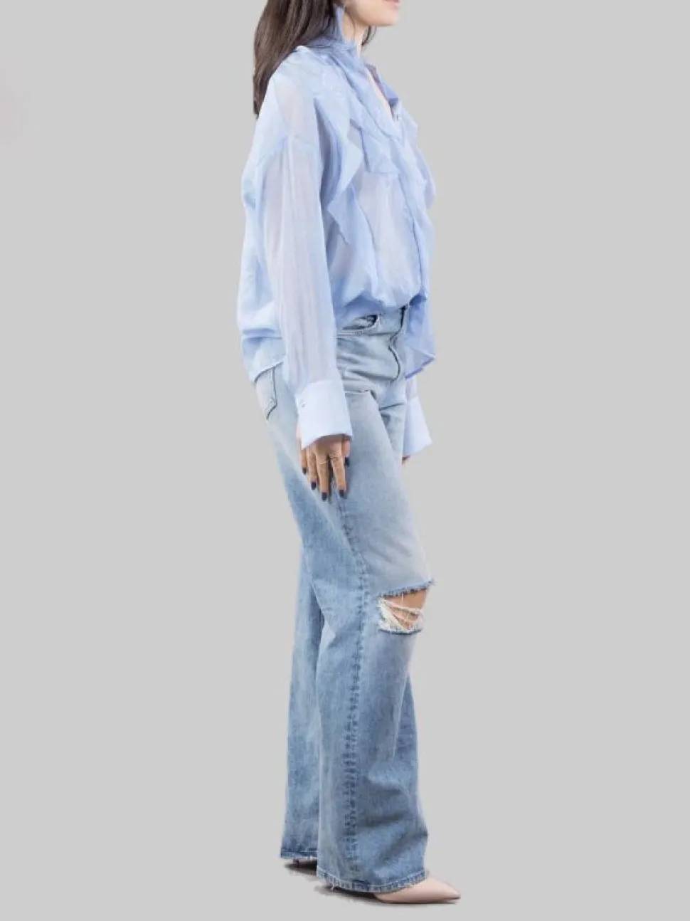 JEANS FRANCINE IN DENIM LAVATO CON ROTTURE ANTERIORI