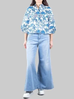 JEANS PALAZZO IN COTONE ELASTICIZZATO CON PICCOLE ROTTURE