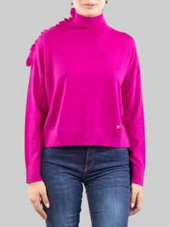 MAGLIA DOLCEVITA VIOLA IN LANA CON RUCHE DECORATIVA SULLA SPALLA