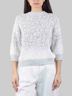 MAGLIA GIROCOLLO BIANCA E GRIGIA CON MICRO PAILLETTES RICAMATE