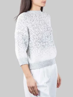 MAGLIA GIROCOLLO BIANCA E GRIGIA CON MICRO PAILLETTES RICAMATE
