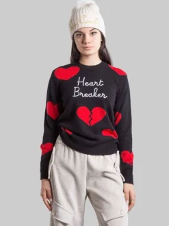 MAGLIA GIROCOLLO NERA CON GRAFICA "HEART BREAKER"