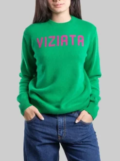 MAGLIA GIROCOLLO VERDE CON GRAFICA "VIZIATA"