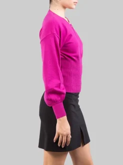 MAGLIA IN LANA STRETCH VIOLA CON ANELLO LOVE BIRDS ORO