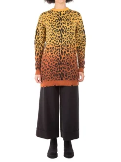 MAGLIA LUNGA GIROCOLLO A FANTASIA LEOPARDO GIALLO E ARANCIO