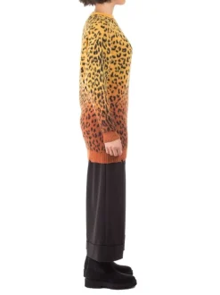 MAGLIA LUNGA GIROCOLLO A FANTASIA LEOPARDO GIALLO E ARANCIO