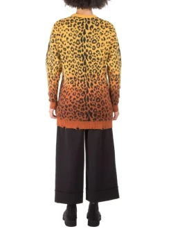 MAGLIA LUNGA GIROCOLLO A FANTASIA LEOPARDO GIALLO E ARANCIO
