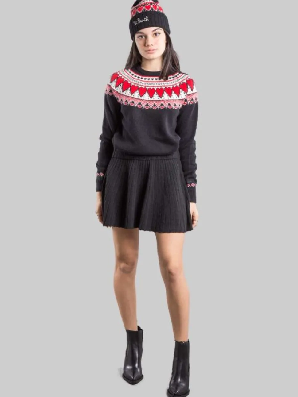 MAGLIA PULLOVER IN STILE NORDICO NERA A FANTASIA CUORI