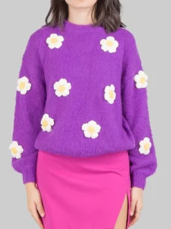 MAGLIONE VIOLA A GIROCOLLO DANYA CON MARGHERITE