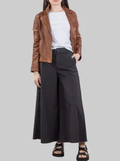 MAXI PANTALONI ELLE IN COTONE ELASTICIZZATO NERO CON GAMBE AMPIE