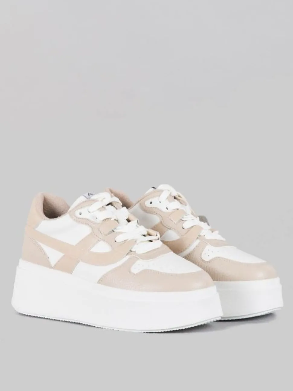 MAXI SNEAKER MATCH IN PELLE BICOLORE BIANCA E BEIGE