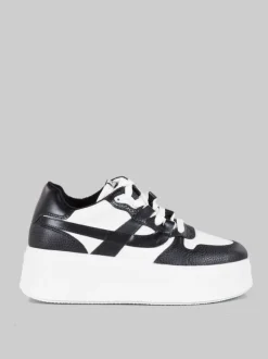 MAXI SNEAKER MATCH IN PELLE BICOLORE BIANCA E NERA