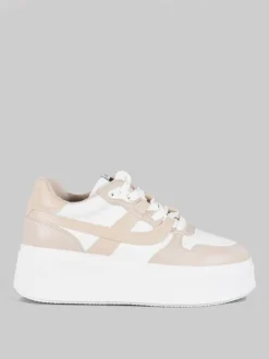 MAXI SNEAKER MATCH IN PELLE BICOLORE BIANCA E BEIGE