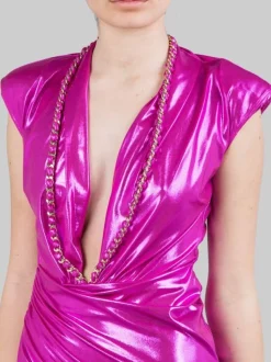 MINI ABITO FUXIA IN JERSEY LAMINATO CON COLLANA
