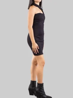 MINI ABITO MONOSPALLA NERO IN TESSUTO ELASTICIZZATO