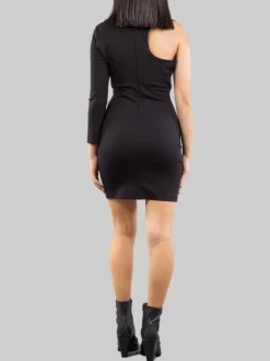 MINI ABITO MONOSPALLA NERO IN TESSUTO ELASTICIZZATO
