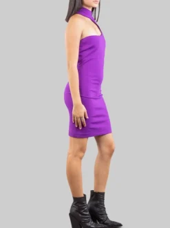 MINI ABITO MONOSPALLA VIOLA IRIS IN TESSUTO ELASTICIZZATO