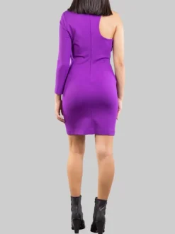 MINI ABITO MONOSPALLA VIOLA IRIS IN TESSUTO ELASTICIZZATO