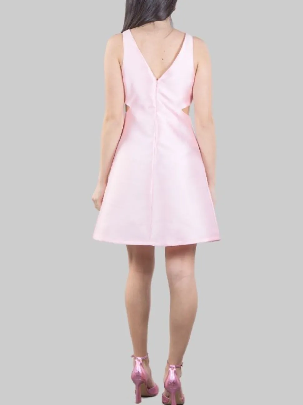 MINI ABITO ROSA CUT OUT CON PETALI DI FIORI IN TESSUTO