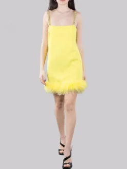 MINI ABITO TREBBIANO GIALLO CON STRASS E PIUME