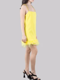 MINI ABITO TREBBIANO GIALLO CON STRASS E PIUME
