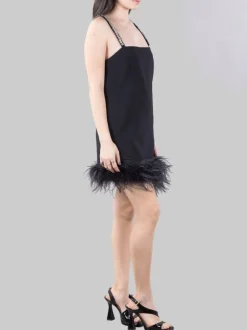 MINI ABITO TREBBIANO NERO CON STRASS E PIUME