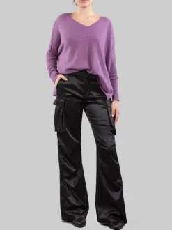 PANTALONI CARGO IN RASO ELASTICIZZATO NERO