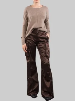 PANTALONI CARGO IN RASO ELASTICIZZATO MARRONE