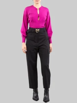 PANTALONI CARGO NERI IN TESSUTO ELASTICIZZATO CON CINTURA LOVE BIRDS