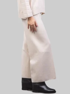 PANTALONI CROPPED IN LANA ELASTICIZZATI GESSO