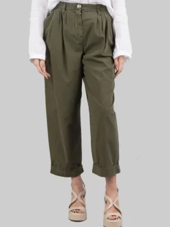 PANTALONI CROPPED IN MORBIDO COTONE A VITA ALTA CON PINCES