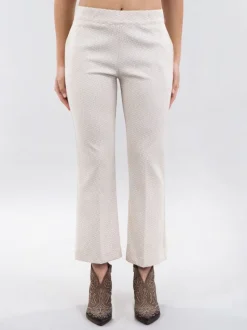 PANTALONI FLARE A FANTASIA JACQUARD CREMA E BIANCO
