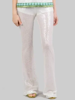 PANTALONI FLARE BIANCHI REALIZZATI CON MICRO PAILLETTES RICAMATE