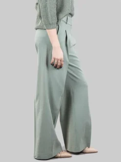 PANTALONI IN MISTO LINO E COTONE VERDE CON PUNTI LUCE