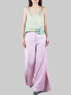 PANTALONI PUREZZA IN CREPE ELASTICIZZATO ROSA CON SPACCHI AL FONDO