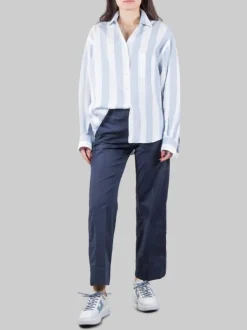 PANTALONI RELAXED A GAMBA LARGA IN COTONE BLU ELASTICIZZATO