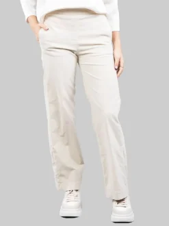 PANTALONI RELAXED CHINO A VITA ALTA PANNA IN VELLUTO ELASTICIZZATO