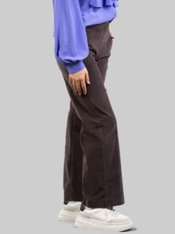 PANTALONI RELAXED CHINO A VITA ALTA MARRONE CAFFÈ IN VELLUTO ELASTICIZZATO