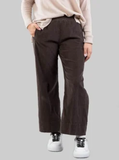 PANTALONI RELAXED MARRONE CAFFÈ A COSTINE CON ELASTICO IN VITA