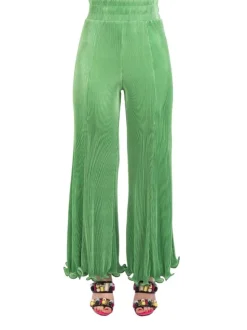 PANTALONI VITA ALTA VERDE BRILLANTE IN TESSUTO ELASTICIZZATO