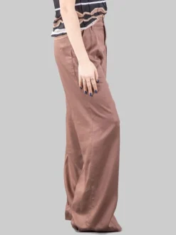 PANTALONI WIDE LEG A VITA ALTA MARRONI IN MORBIDO LYOCELL CON PINCES